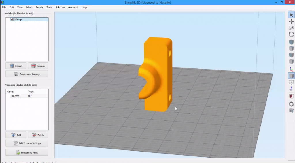 Simplify3D - place surface on bed