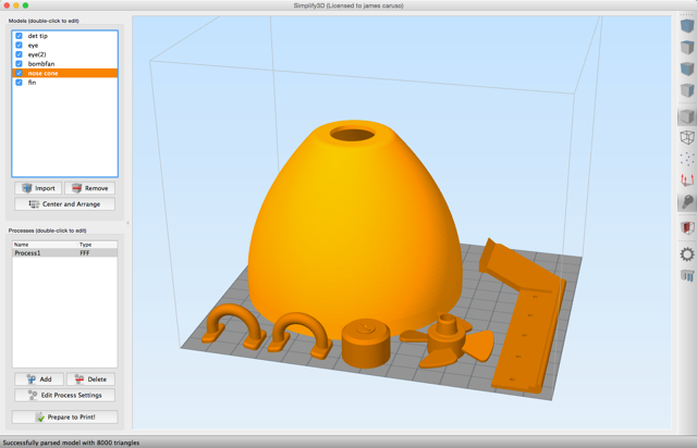 Simplify3D - 3D model of mini bomb in pieces