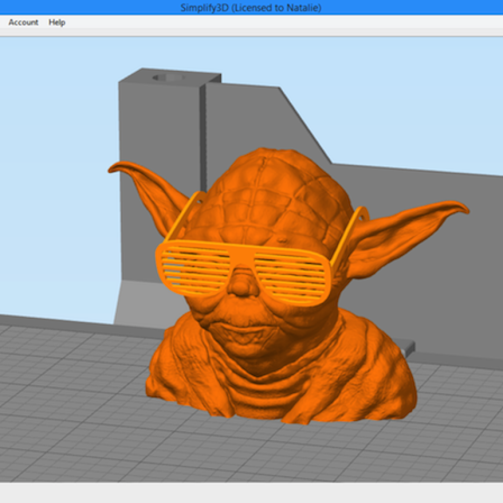 Simplify3D - transform gizmo with Star Wars sunglasses Yoga model