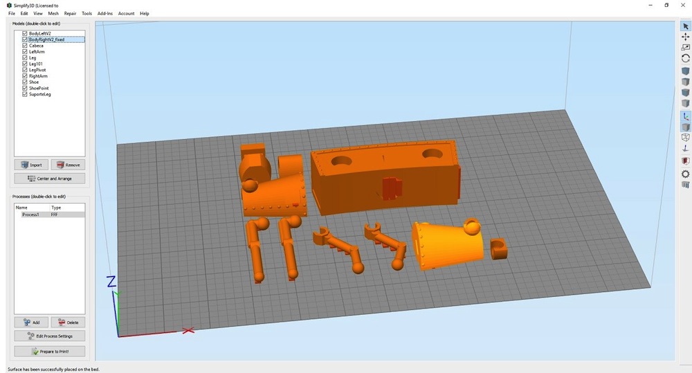 Simplify3D - robot parts on build plate in Simplify3D
