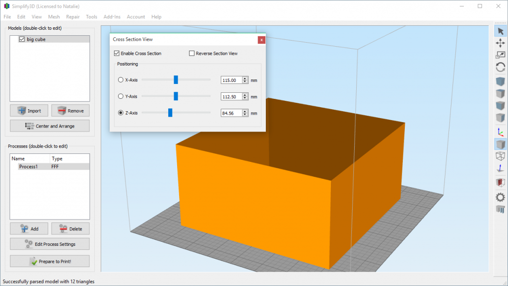 Simplify3D - cross section view