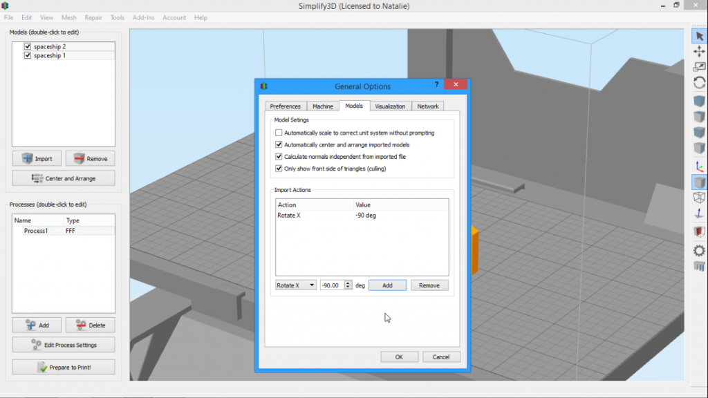 Simplify3D - import actions