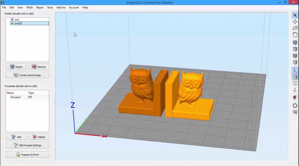 Simplify3D - mirror mesh owl book ends