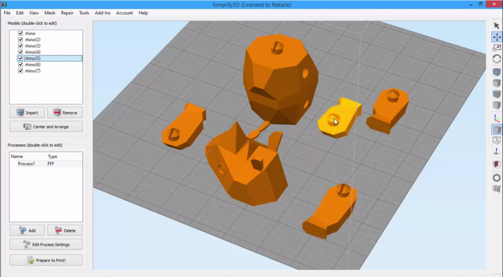 Simplify3D - splitting a model rhino